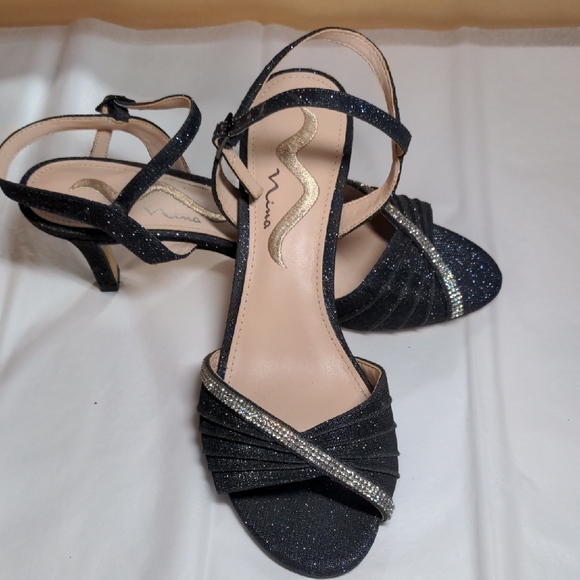 Nina Black Satin Party High-Heel Slingback Sandals Size 8 - Picture 8 of 12